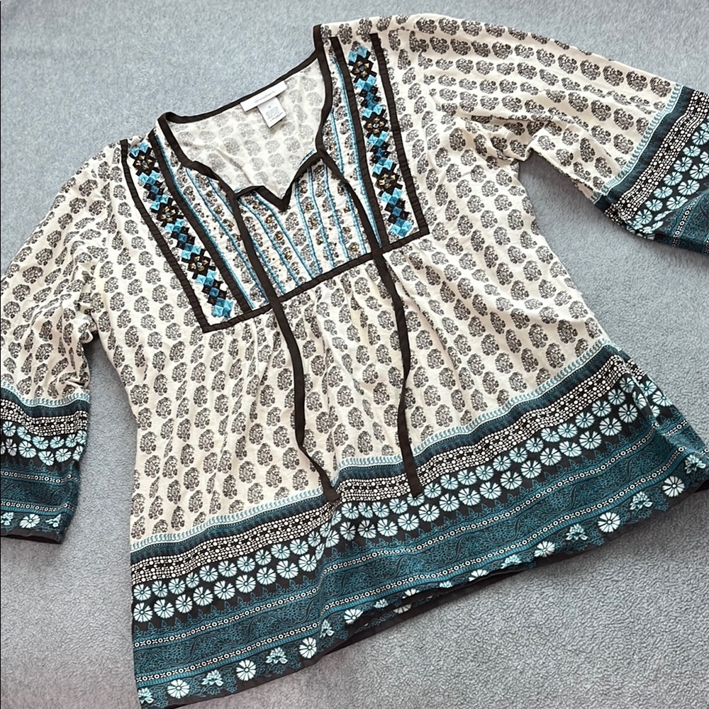 Boho Tunic Top Women’s Medium Country Coastal Hippy Festival Lagenlook Casual